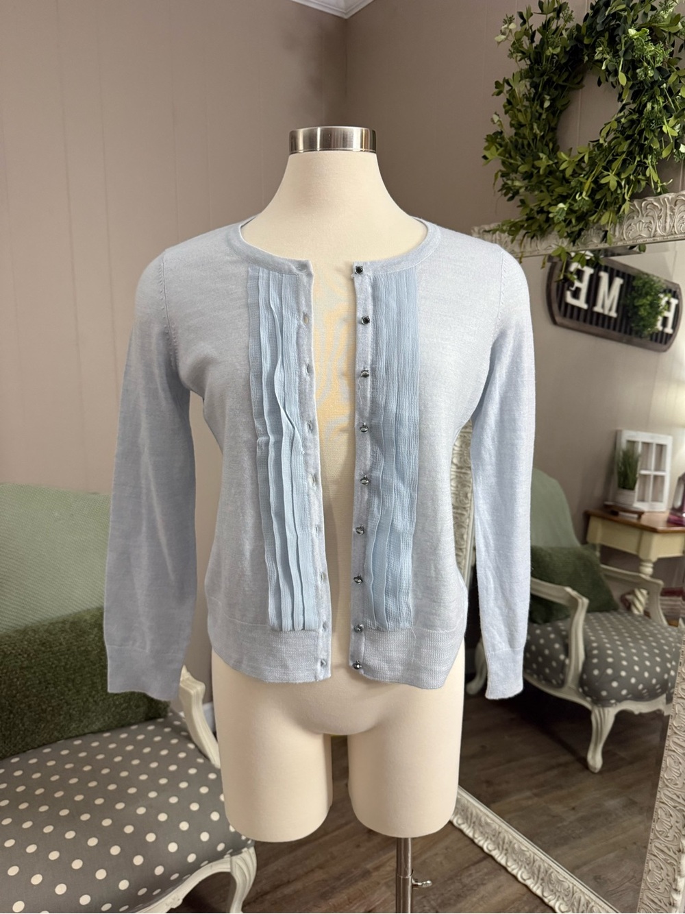 Talbots • Italian Merino Wool/Silk Ruffle Cardigan